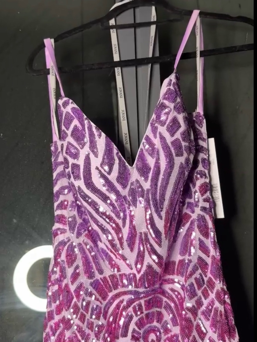 NWT Jovani Pink Purple and Black Sequins Maxi Gown - Prom Dress Floor Length